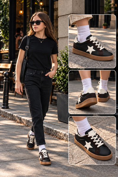 Çocuk Unisex Esnek Sneaker Siyah/Beyaz