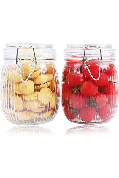 TERRIFI Airtight Glass Storage Jars with Clamp Lids - 24 oz Wide Mouth Food C...