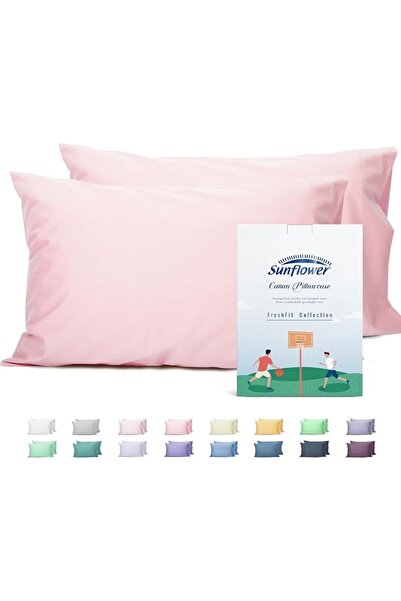 SUNFLOWER 100% Cotton Queen Pillow Case Set of 2, 200TC Bright White Pillowca...
