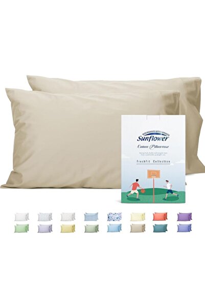 SUNFLOWER 100% Cotton Queen Pillow Case Set of 2, 200TC Bright White Pillowca...