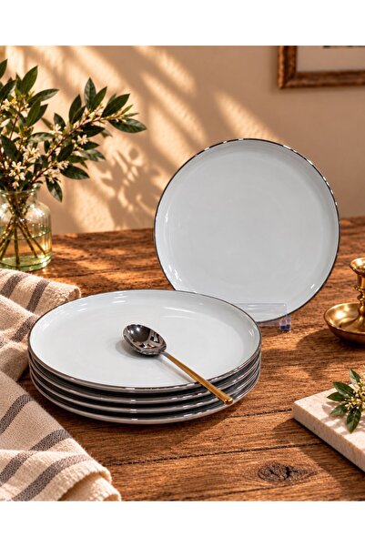 Onedekor Set of 6 Pure Bone Porcelain Platinum Cake Plates