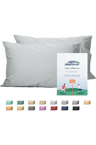 SUNFLOWER 100% Cotton Queen Pillow Case Set of 2, 200TC Bright White Pillowca...