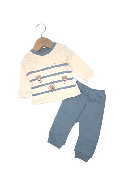 Egelite Baby Boy Teddy Bear Printed 100% Cotton 3-6-9-12 Months Striped Seaso...