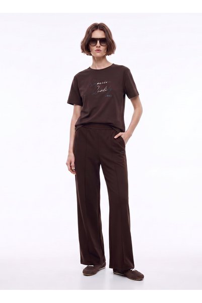 JEEP Kahverengi Kadın Bisiklet Yaka Relaxed Nakışlı T-Shirt J6WL-TST7082