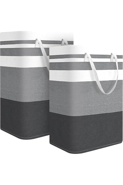 Generic Large Foldable Laundry Basket,with Reinforced Handle(Gray Stripe)