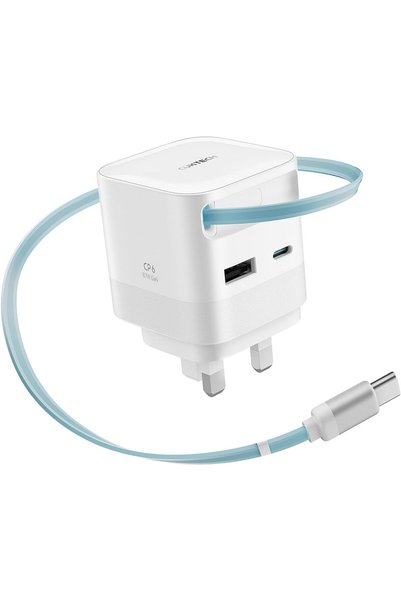 Cuktech شاحن حائط CP6 67W GaN بثلاثة منافذ مع كابل قابل للسحب مدمج