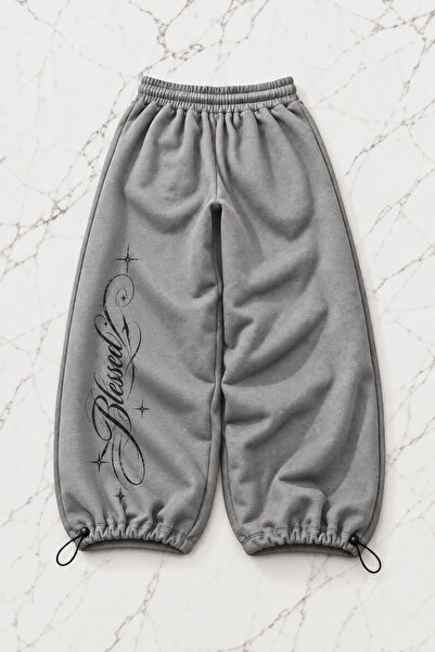 Gofeel Gray Blessed Star Printed Baggy Unisex Sweatpants