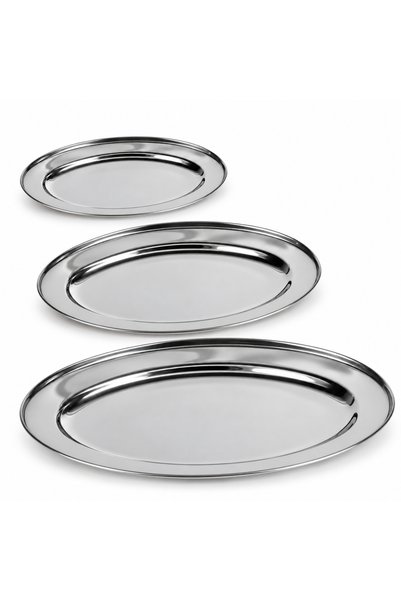 Blackstone Stainless Steel Oval Serving Tray Set 3 Pieces 35cm 45cm 60cm Stac...
