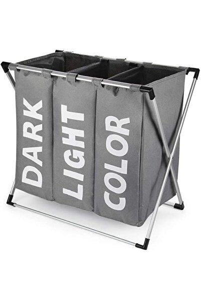 RUBIK 3 Section Laundry Basket, Three Compartments Fabric Dirty Cloth Storage...