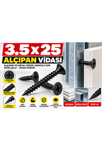 KC 3.5*25 SİVRİ UÇLU ALÇIPAN VİDASI KOLİ 18.000 ADET