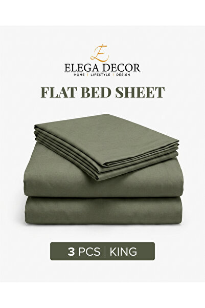 Elega Decor 210TC Cotton Satin King Solid Bed Sheet Set 3PC | Soft Breathable Satin Flat Sheet 274x260 cm | 2 pillowcase 50x75 cm | OEKO-TEX & ECAS Certified
