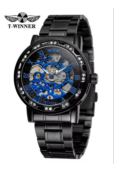 WINNER Men's Automatic Mechanical Watch Waterproof and Rust-Proof Black Stain...