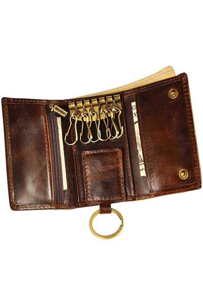 Generic Leather Key Case Wallet with 6 Hooks, Coin Pocket and Card Slot, 6.5 ...