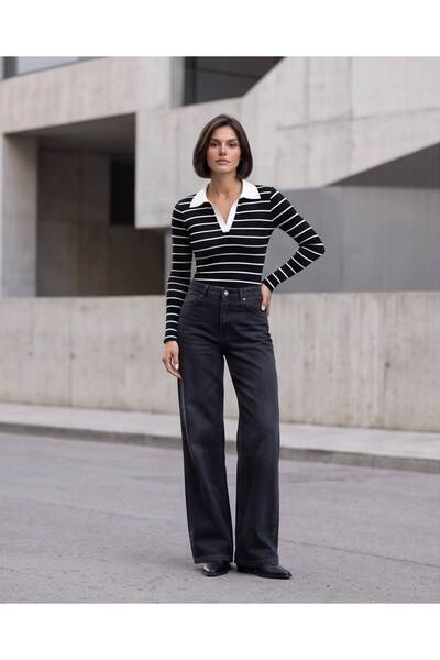 RYVAN Women's Striped Polo Neck Blouse