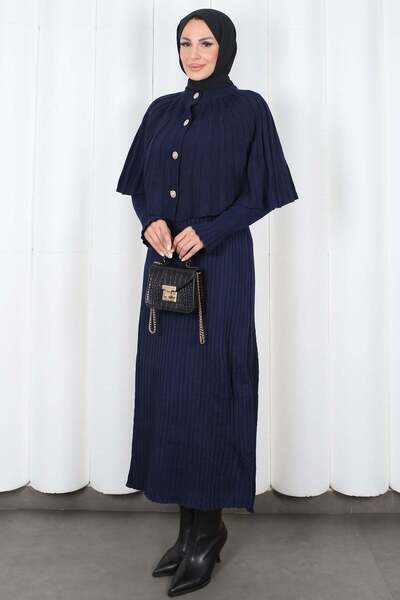 HNT Hayrunnisa Tesettür Bolero Buttoned Knitwear Dress Navy Blue Hnt2814
