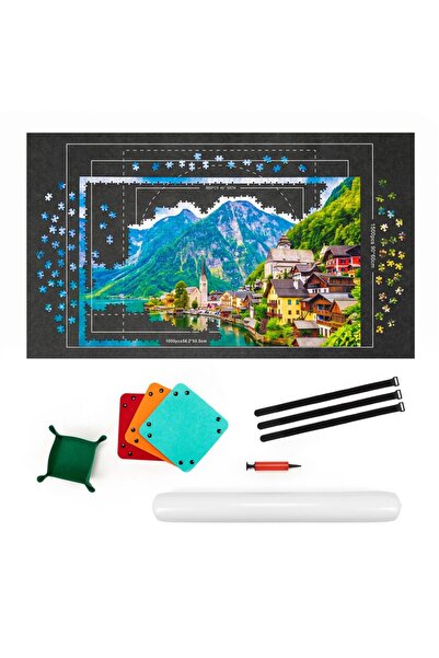 SERSIMO Covoraș pentru puzzle cu rolă gonflabilă, 4 organizatoare și pompă, p...