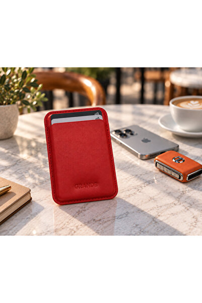 Grande Vegan Leather Magsafe Card Holder Red
