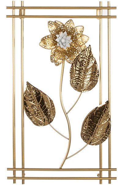 Herdekora Metal Tablo Çiçek Desenli 3 Boyutlu Modern Gold 30x50 Cm.
