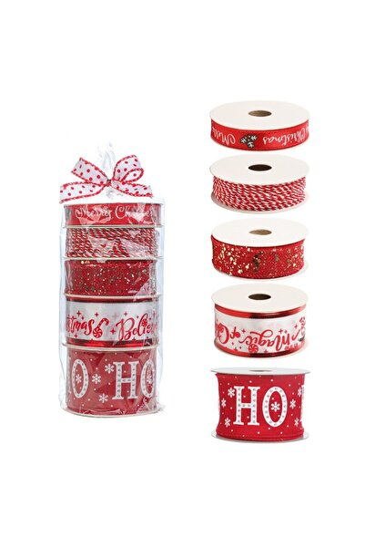 Rao Christmas Themed Decorative Ribbon, Set of 4 Pieces + 1 Roll of Red White...