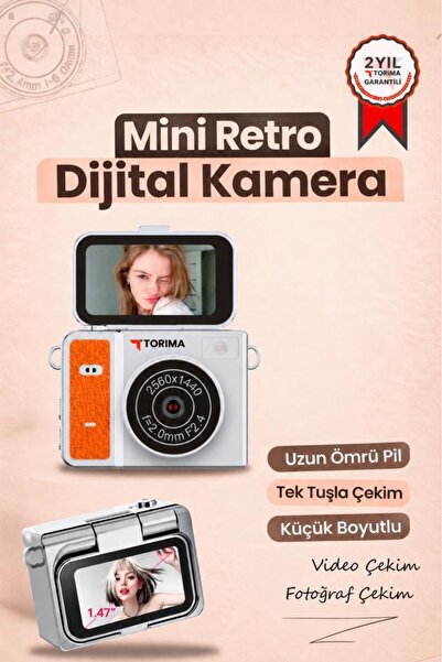 Torima Mini Dijital Kamera 2K Flip Ekranlı Selfie Video Vlog Kamerası CMR46 T...