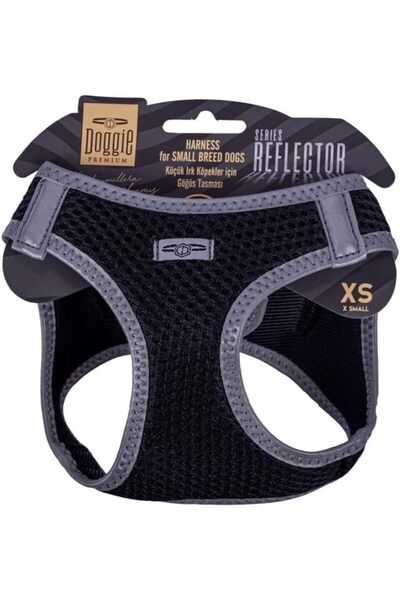 Doggie Cool Woven Reflector Series Small Breed Chest Collar Black Xs-30-34cm