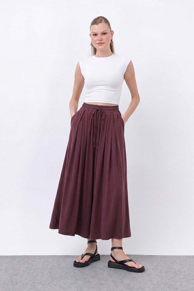 Loreen Kadın Beli Kuşaklı Etek Görünümlü Pantolon - 20664PNT Bordo