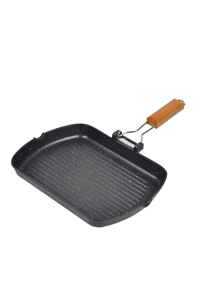 OEM Tigaie Grill Antiaderentă 33,5x45 cm, Mâner Pliabil din Lemn și Cadru din...