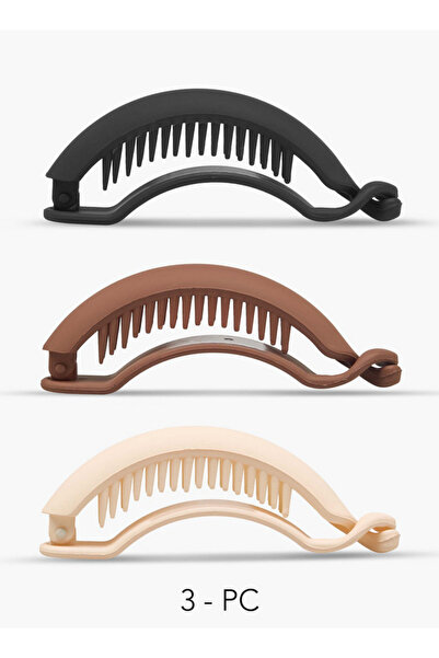 FAV Gloo Pack of 3 Curved Banana Hair Clip with Interlocking Tooth