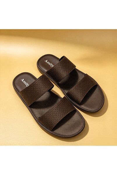 Rifaan Market Amity Men Double Strap Slide Sandals, Embossed Synthetic Leathe...