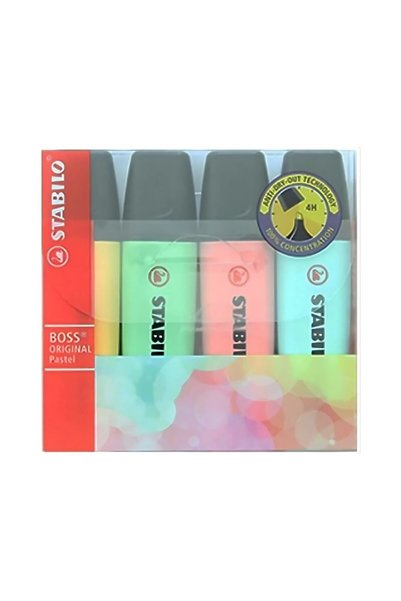 Stabilo | Boss Original Fosforlu Kalem Seti, 4'lü Pastel Renkler, 2-5 mm Uç, Anti-Dry-Out