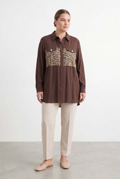 Puane Women's Plus Size Sequin Detailed Shirt 19274
