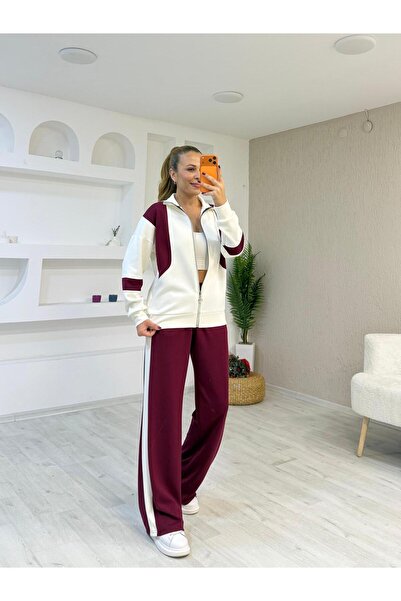 Top Step Textured Modal Garnished Zipper Detailed Suit
