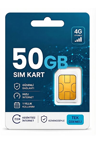 4g Her Ay 50 gb Sim Kartı 600gb 1 Yıllık Tek Ödeme Data m2m Hattı Güvenlik Kamerası Modem Hattı