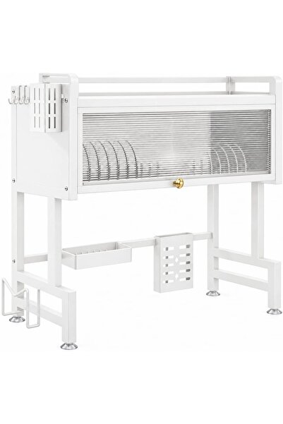 Generic Over the Sink Dish Drying Rack with Dustproof Cabinet, 85 cm Carbon S...