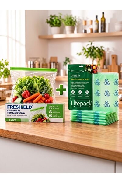 Freshield Orta Boy Çok Amaçlı Fermuarlı Çanta + Lifepack Modifiye Atmosfer Meyve Sebze Tazelik Poşeti Avantajlı Set