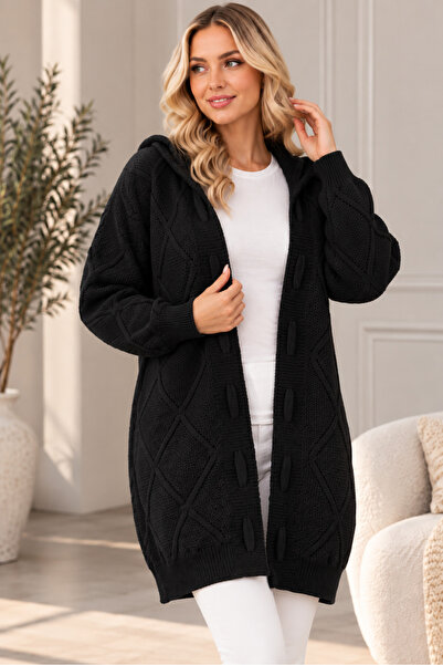 TRQOM Women's No-Closure Long Sleeve Hooded Diamond Patterned Stripe Detailed...