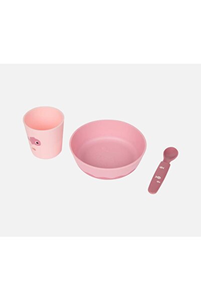 Bebek Pembe Plastik Yemek Seti (Bardak - Kaşık - Kase )