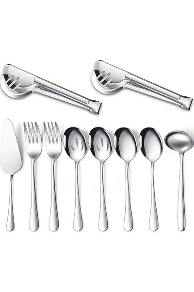 SYOSI 10 Piece Stainless Steel Serving Utensils Set, Includes Large Spoons, S...