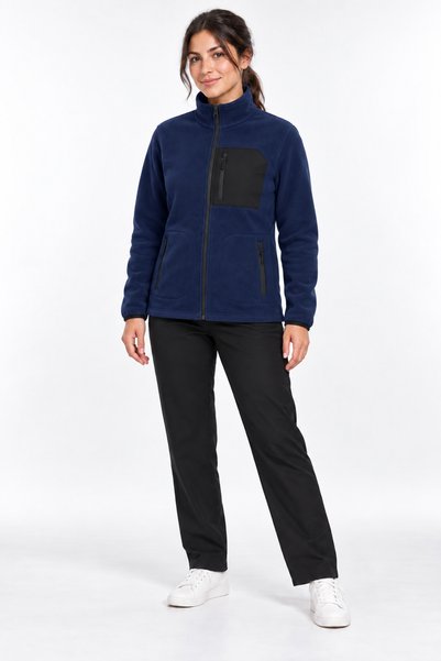 ODİN ATLAS Women's Navy Blue Fleece Jacket with High Collar, Front Pockets an...