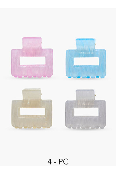 FAV Pack of 4 Rectangular Hair Clamps with Glitter Design