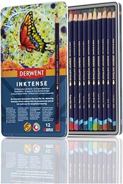 DEEMOUNT أقلام رسم ديروينت، إنكتينس، بقلب 4 مم، علبة معدنية، ألوان مائية، 12 قلم