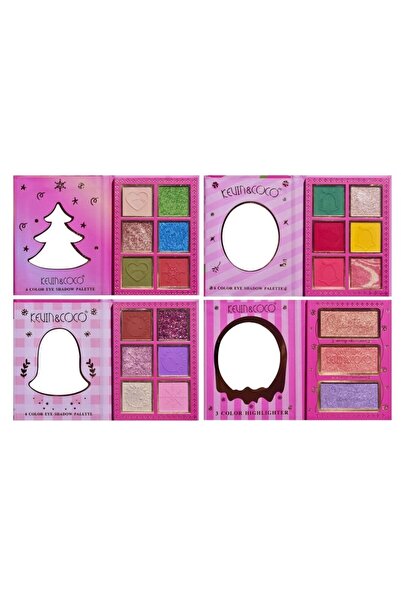 Rao Christmas Jingle 4-Piece Makeup Palette Set, 21 Colors, Eyeshadows and Hi...