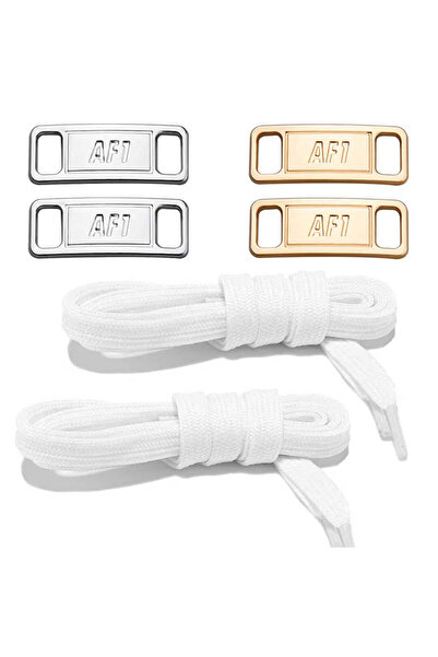 OEM Set de șireturi albe AF1 cu accesorii metalice – 2 argintii + 2 aurii, 13...