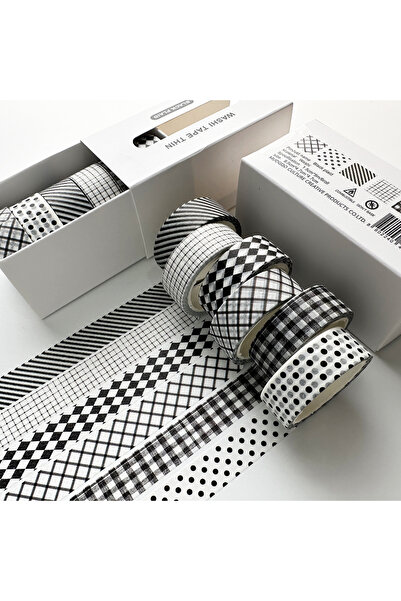 Choice JDX-1210-1 Plaid Washi Tape Set, 6 Rolls Aesthetic Grid & Polka Dot De...