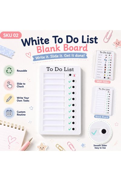 Choice BJB-691-4 Reusable Sliding Chore Chart Self Discipline Checklist Board...