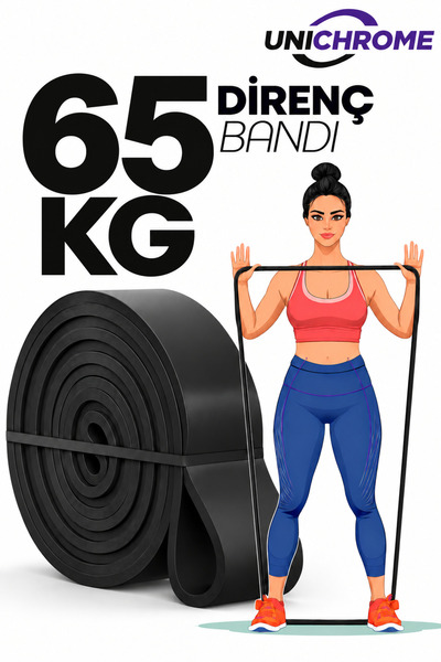 65 KG Siyah Direnç Bandı Kas Geliştirme Lastiği Fitness Pilates Cross Training Bant