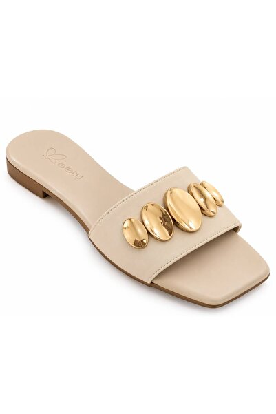 Kadın Krem Gold Detaylı Terlik