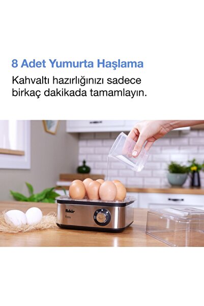 Fakir Eggy Master Yumurta Pişirici - 8 Yumurta Kapasitesi, 500 W Güç, Paslanmaz Çelik Gövde, Sert ve Yumuşak Pişirme Seçenekleri