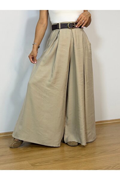 SİSTA MODA 1354 Elasticated Waist at the Back, Belted, Pleated at the Front, Wide Leg Pants