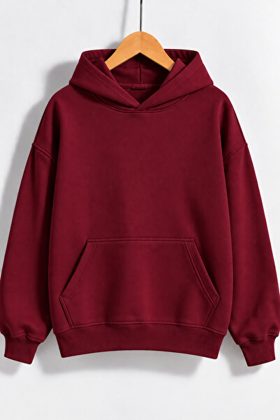 dwnwear Hanorac supradimensionat cu glugă, cu imprimeu Wing Stone, pentru femei, roșu claret